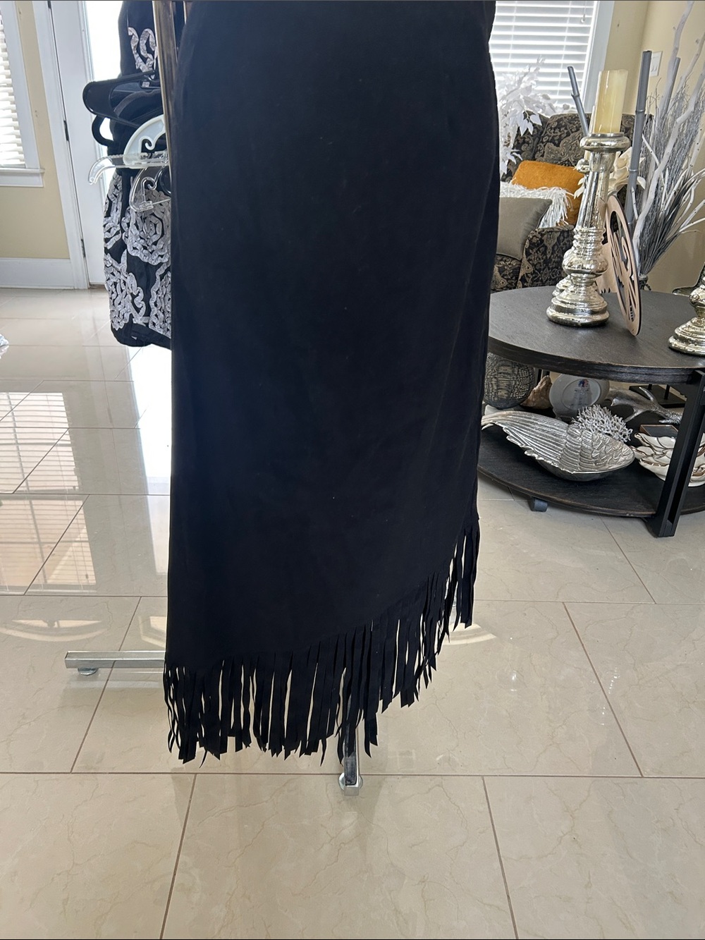 Denim&Co Black Fringe Maxi Skirt